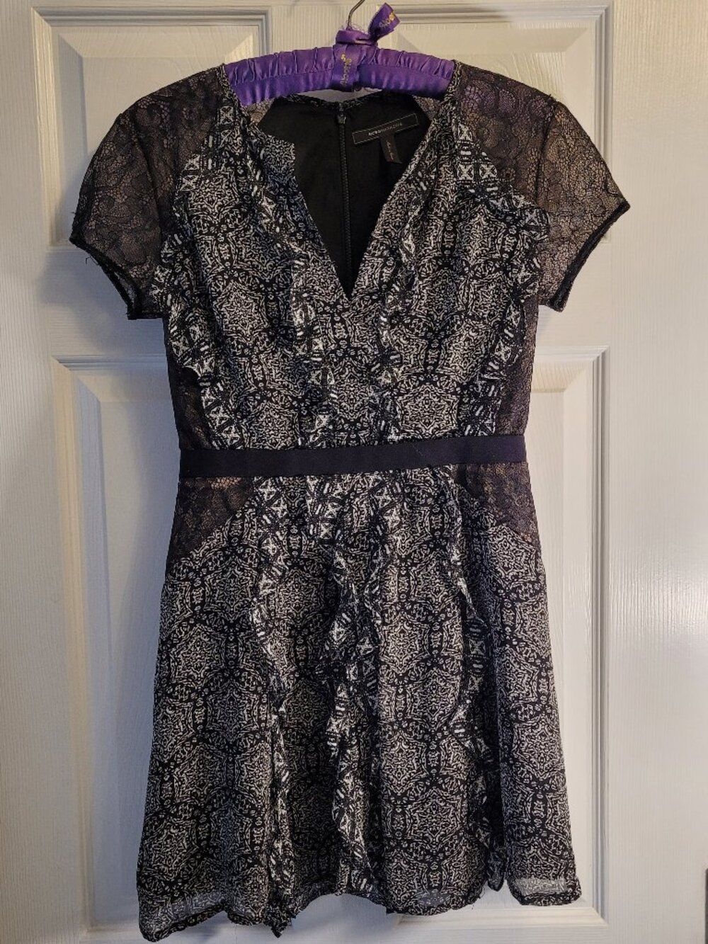 BCBG Maxazmira Black/White Patterned Lace Mini Dress
